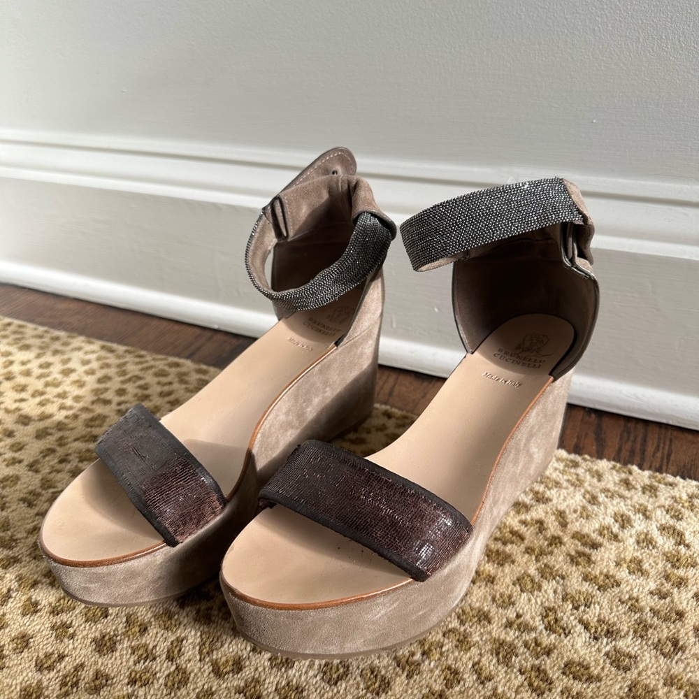 Brunello Cucinelli suede platform sandal